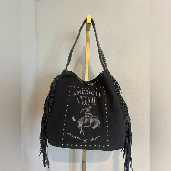 Raviani Black Fringe American Original Bronco Logo Tote Bag‎ Sold Out - Picture 3 of 12